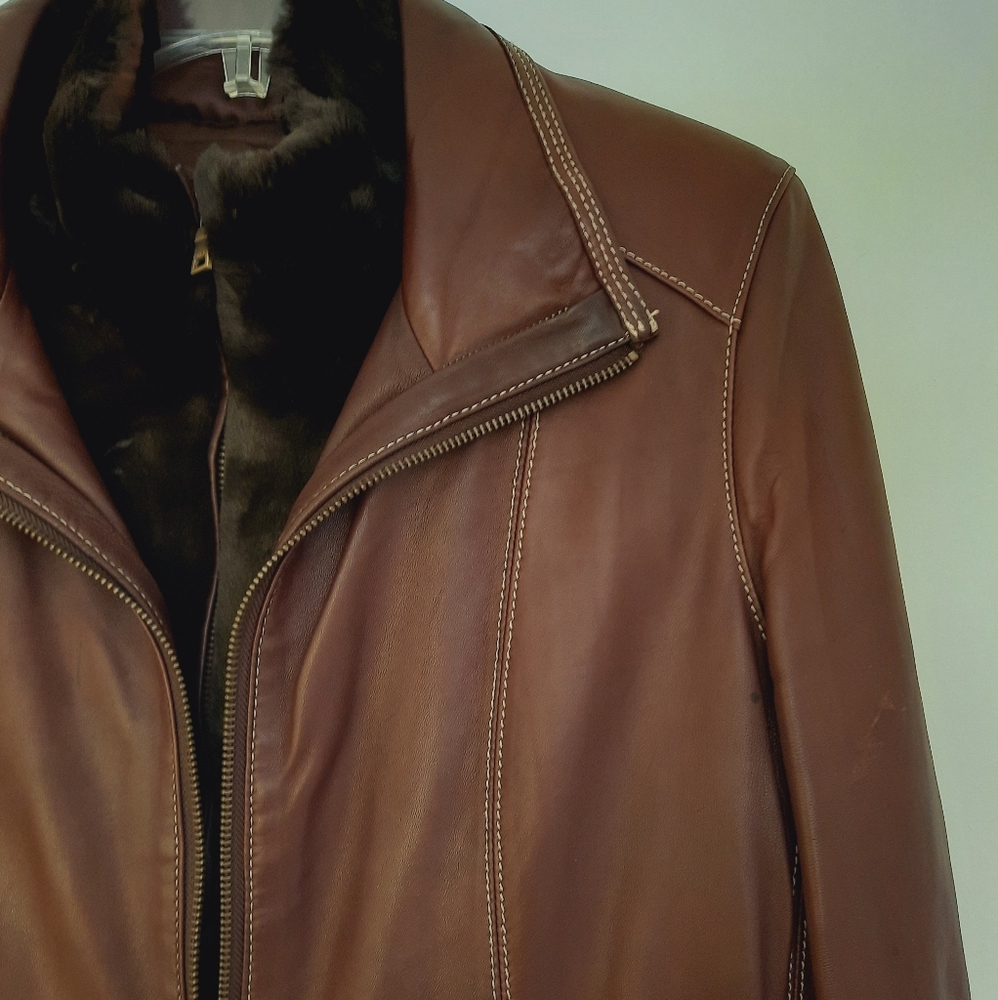 Marc New York brown soft leather removable lined insulated jacket size XL. - Picture 4 of 16
